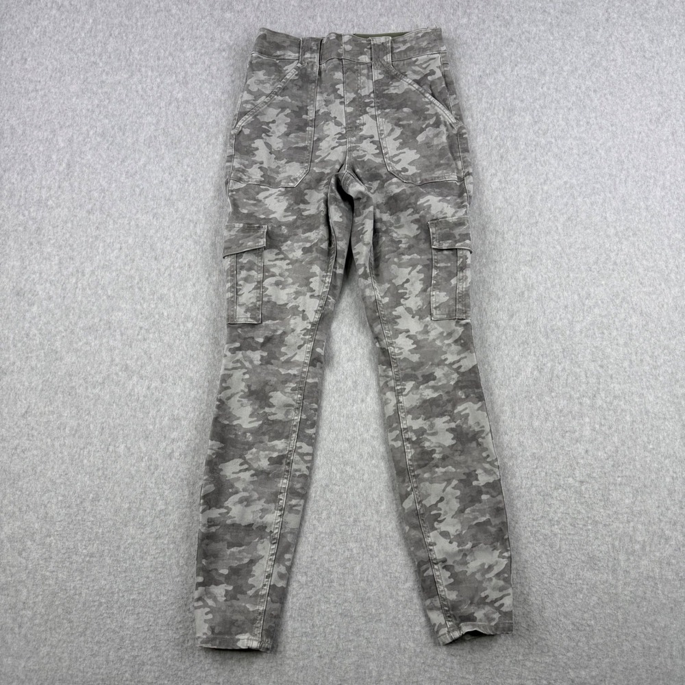 Spanx Pants Womens Medium Gray Camo Cargo Stretch‎ Twill Joggers Stretch Pull On